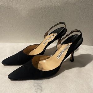 Manolo Blahnik Vintage Black Caroline Slingback Heels